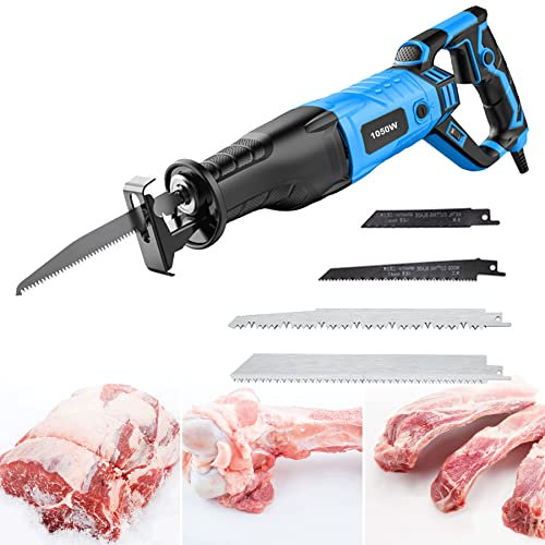 Knochensäge Elektrisch mit Säbelsägeblatt, Fleischersäge Sägeblatt Edelstahl, Professional Reciprosäge für Schneiden von Gefrorenem Fleisch, Knochen - Rate Einstellbar(Size:1050W)