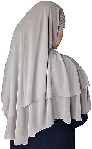 Yaqeen Hijab Kurzer Chiffon-Khimar, 2-lagig, Diamantschliff, Dreieck, Hijab, Muslimischer Schal, Kopftuch, Chadors, Arabien, islamisches Gebetskleid, muslimische Schals