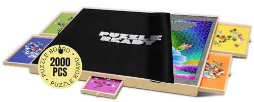 Puzzle Ready Jigsaw Board Storage - 41in x 32in, Black Wood, 5 Drawers - Portable Foldable Board With Mat & Storage Trays - Sorter Trays & Mat Roll for 1000-2000 Piece Jigsaws