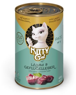KITTY Cat Paté Agnello & Fegato di pollame, 6 x 400 g, Cibo umido per gatti, senza cereali con taurina, olio di salmone e cozze verdi con alto contenuto di carne, Made in Germany