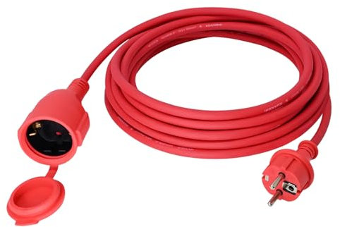 HUARUI Verlängerungskabel Outdoor 15m, Gummi Stromkabel Verlängerung mit Schuko Stecker für den Außenbereich IP44, Kabelverlängerung H05RR-F 3G1,5mm² mit Schutzkappe, Elektrokabel außen, 3500W, rot