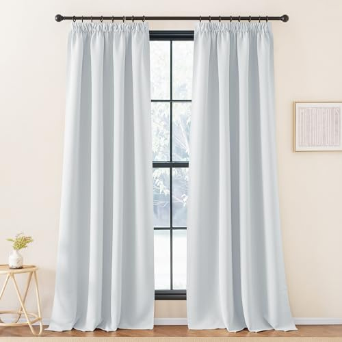 KGORGE Blickdichte Vorhänge Hitzeschutz Thermovorhang mit Kräuselband | Grauweiß,2er Set,260 x 140 cm(HxB),Thermo Vorhang gegen Hitze für Schienensystem,Verdunkelung,Sonnenschutz,für Wohnzimmer
