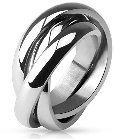Paula & Fritz® Ring Damen Silber 8-mm Breit 316L Chirurgenstahl Größe 59 (18,8) Damenring Herrenring Partnerring Dreiband-Rollring Wickel-Ring