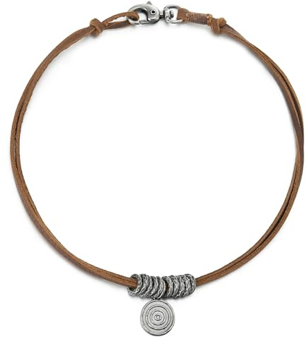 COOLSTEELANDBEYOND Remolin Círculo Colgantes Colgante Cuero Collar para Hombre Mujer, Vintage, Cordón de Marrón Cuero