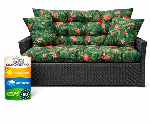 Grand Filippo Cuscini Da Esterno Per Dondolo Da Giardino 140x55x55 cm - Impermeabile Cuscini Per Pallet Con 2 Cuscini 45x45 cm - Cuscino Panca Resistente Alla Muffa E All'umidità - Foglia di Monstera