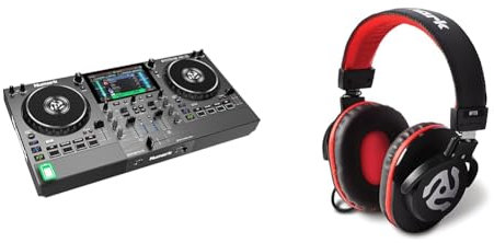 Numark Mixstream Pro Go - Console DJ Autonoma con Batteria Ricaricabile, Mixer, Casse & HF175 - Cuffie DJ con Filo 3 m, Chiuse con Driver da 40 mm