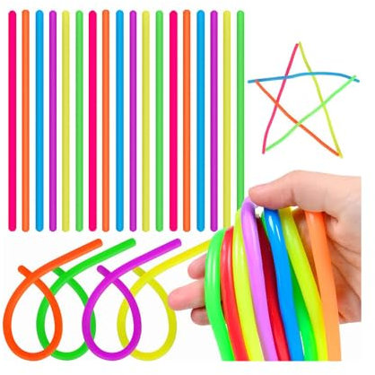 Rmeet Sensorisch Dehnbar Schnur,24 PCS Sensorische Dehnbar Schnur Fidget Toys Autismus Spielzeug Sensorisches Fidget Worm Toys Spielzeug Stress Relief Zappeln für ADD, ADHS, Autismus