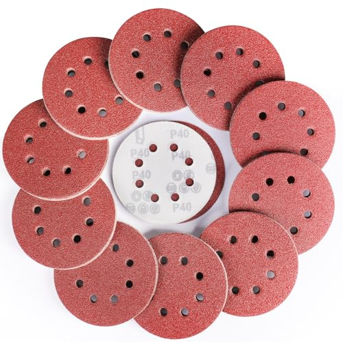 Sruhrak 70 Piezas Disco de Lija 40 Grano, 125 mm Redondas Papel de Lija 8 Agujeros Hojas de Lija para Lijadora Orbital Excéntrica