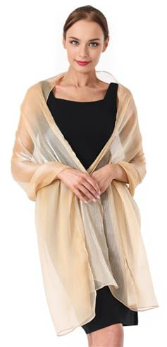 Shengxi Stola Halsduk i chiffong för kvinnor, elegant chiffonsjal, lätt, mjuk, aftonklänning, Champagne, 200*68 cm/78 x 26