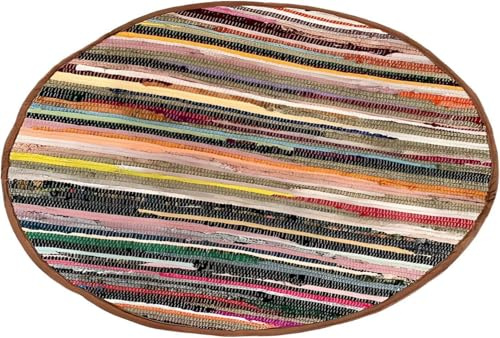 RelianceUK Handmade Chindi Rug Ideal for Indoor & Outdoor Use, Kitchen & Garden, Washable Rag Rugs Door Mats, Floor Mat, 100% Recycled, Multi Colour Rugs (60 x 60 cm, Round)