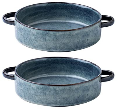 MPOPO Platos de camping con doble oreja, plato hondo de cerámica, plato hondo para verduras para el hogar, plato de desayuno, plato retro grande, plato decorativo (B2 piezas)