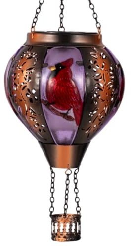 STARSOUL Cardinal Solar Hot Air Balloon Lantern with Flickering Flame, Cardinals Hanging Solar Lantern Outdoor Waterproof, Red Bird Hot Air Balloon Solar Light Decorations for Garden Yard Lawn