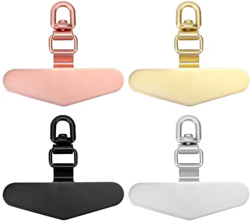 PEUTIER 4pcs Cell Phone Lanyard Patches, Heart Shaped Metal Mobile Phone Tether Tab Rotatable 360°Universal Phone Tag Phone Strap Patch (Rose Gold, Gold, Black, Silver)