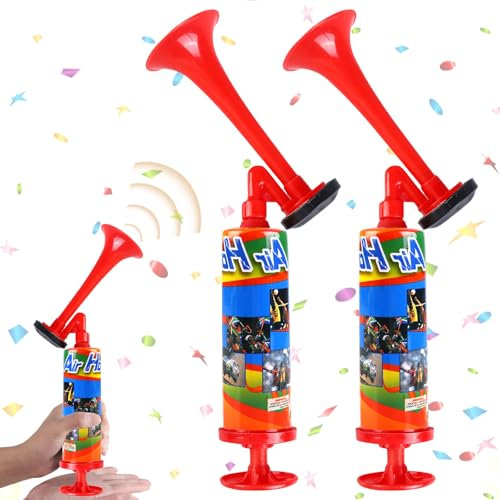 WIYETY 2 Stück Handheld Air Horn Stadion Tröte, Luftbetriebenes Horn, Handheld Luftdruck Fanfare Pumpe, Stadion Nebelhorn, Fussball Lufthorn Lufthupe für Partys Sportveranstaltungen Graduierung - Rot