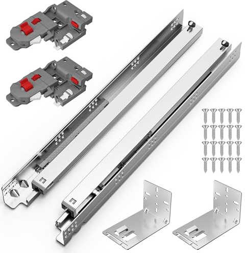 Chibery 12 15 18 21 Inch Undermount Soft Close Drawer Slides, Full Extension 3D Locking Device, Rear Mount Brackets, Concealed Bottom Mount Rails for face Frame Cabinet, 100 LB（21 inch, 6 Pair）