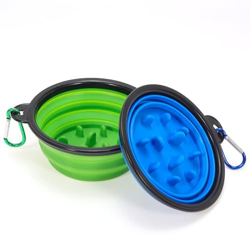 SRIZIAN Cuenco Plegable para Perros, Cuenco de Agua Plegable para Perros, Cuenco Plegable para Perros Perros y Gatos, Cuenco de Agua Portátil para Alimentos con Mosquetón para Viajar, Caminar, Hacer S