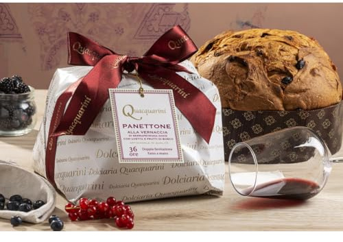 Panettone Artigianale alla Vernaccia di Serrapetrona docg con uvetta e futti di bosco Quacquarini, 36 ore, doppia lievitazione fatto a mano da 1 kg.