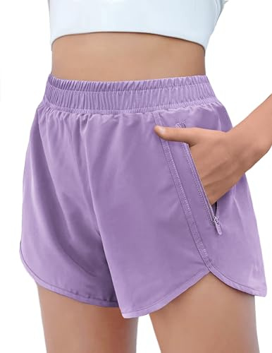 Arshiner Shorts De Sport pour Fille D'été Couleur Unie Pantalon D'entraînement Shorts Actif Course à Pied Taille Haute Pantalon De Sport avec Poches Zippées 5-14 Ans