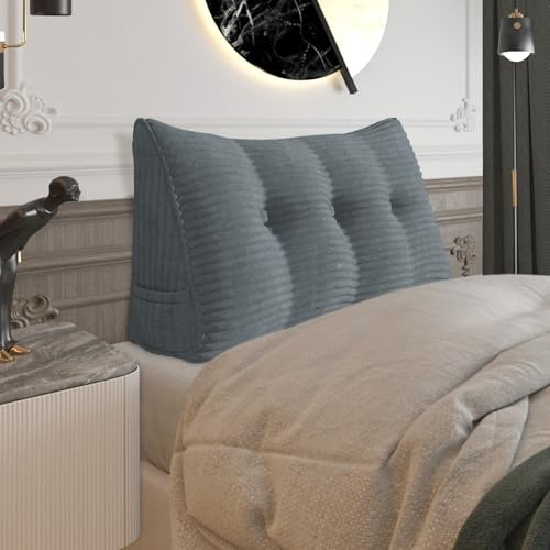 strusery Cuscino a cuneo in velluto a coste, grande, triangolare, per testiera da letto e riposo a letto, supporto per la lettura, posizionamento del cuscino (grigio, 100 x 50 x 20 cm)