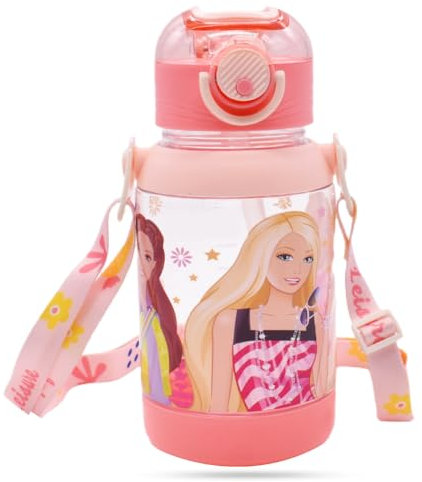 PLNVNVP Kinder Trinkflasche 600ml, Babie Wasserflasche mit Strohhalm, Kinder-Trinkflasche mit Make-up Babie-Motiv Design in Rosa, für Kindergarten Oder Schule, Outdoor Sports, Drinking Bottle