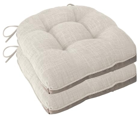 FlyGulls Chair Cushions for Dining Chairs 2 Pack Non Slip Kitchen Chair Cushions 18x18x3 Turfted Chair Pads Comfortable and Soft Seat Cushion with Ties, Ivory