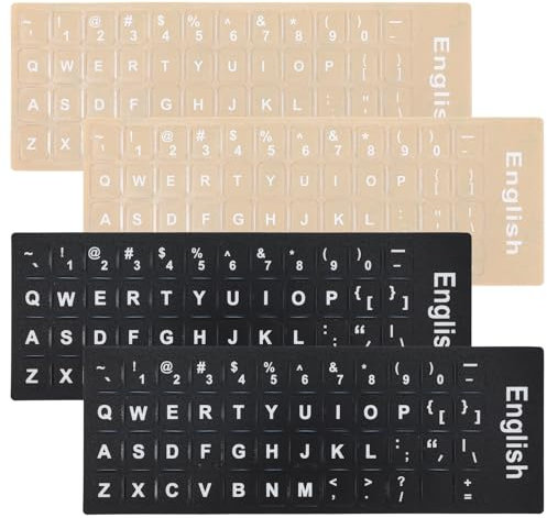 4 Pcs Keyboard Stickers, Replacement Keyboard Letters Sticker, Black & Transparent Background with White Lettering for Computer Laptop Notebook Desktop
