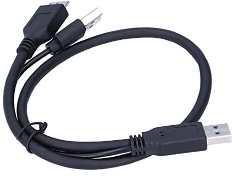 Cable de Datos de Potencia Universal USBA para USB 2.0 Micro B Masculino en Hombre para Disco Duro Móvil Negro, Aislamiento PVC y Fuente Alimentación Auxiliar Transmisión Datos, 0.5 M Longitud