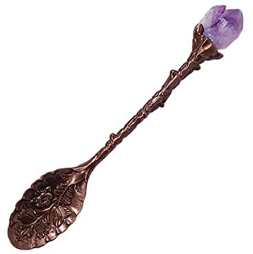 Retro-Kristalllöffel, antiker Kaffeelöffel, Teelöffel, Amethyst, Teelöffel, Energiekristall, Zahnblume, Kristalllegierung, Löffel (Kupferrot - A)