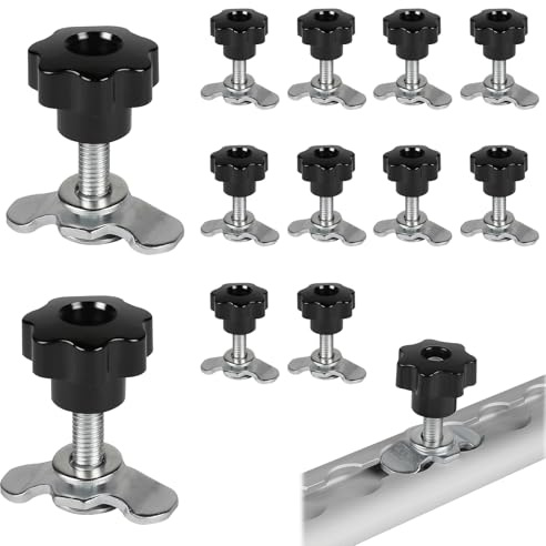 EXLECO 12x Schraubfitting Airlineschiene M8x45 Airline Fitting Airlinebeschlag Schwarz Sterngriff Airlineverschraubung Zubehör Endbeschlag für Zurrschienen 500daN Verzinkt Airlineverschraubung