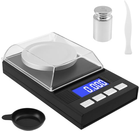 Balance de précision avec écran LCD 50 g / 0,001 g - Ultra précise - Portage milligramme - Balance numérique coupe-vent - Balance de poche - Balance de laboratoire - Pèse-lettres pour peser les