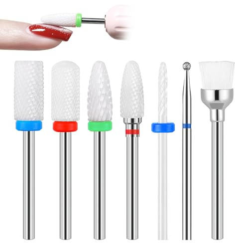 7Pcs Céramique forets à ongles Set, Embouts en Céramique Professionnels Fraises Conique de Haute Qualité Pour Retirer Le Vernis/Gel et Repousser les Cuticules pour Manucure Pédicure Accueil Utiliser