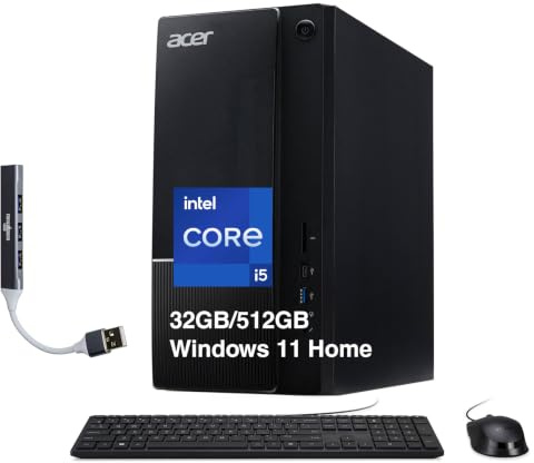acer Aspire TC-1785-UA92 Ordinateur de bureau (Intel i5-14400, 32 Go DDR5, SSD PCIe NVMe 512 Go, Intel UHD, bloc d'alimentation 300 W, WiFi 6E, Bluetooth 5.3, RJ-45, 2 HDMI, Win 11 Home) avec