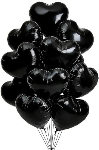 24 Pieces 18 Inches Black Heart Balloons – Large Foil Mylar Balloons for Gothic Birthday, Halloween, Valentine’s Day, Graduation, and Dark Theme Party Decorations