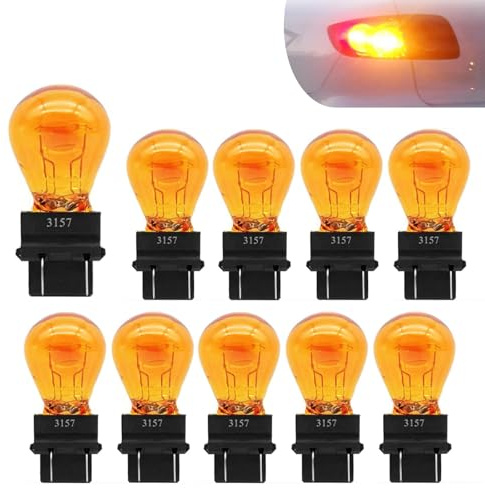 CyperFair 10 PCS 3157 Miniature Car Halogen Brake & Turn Signal Bulbs – 12V 21/5W Waterproof Side Marker & Tail Lights, Universal Replacement for Trucks, SUVs, Cars (Amber)