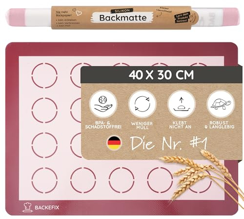 Backefix Tapis à macarons en silicone, 40 x 30 cm, rouge/rose, avec 20 cercles, pour biscuits ou macarons, en silicone platine