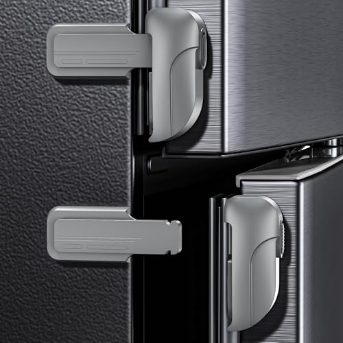 2 Pack Fridge Locks, Refrigerator Door Lock for Kids Baby Safety, Durable ABS Child Proof Freezer Latch to Keep Door Closed, Easy Install Child Lock for Fridge, No Tools Need or Drill (Grey- 2 Pack)