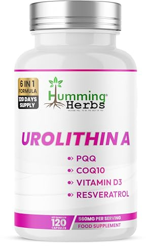 Humming Herbs Urolithin A Complex 560mg – CoQ10, PQQ, Resveratrol, D3 & B12 – 120 Vegan Capsules (120 Days)