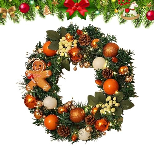 Türkranz Weihnachten - 40 cm Beleuchteter Weihnachtskranz Mit Tannenzapfe | Dekokranz Weihnachten | Weihnachtlicher Türschmuck Für Haustür, Kamin Und Wanddekoration