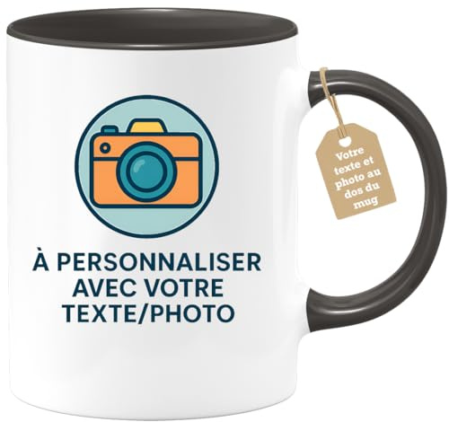 quotedazur Café-Croissant - Mug Personnalisable Homme Femme Photo Écriture Phrase Texte Logo Dessin Motif Tasse Café Personnalisée Recto Verso Prénom Cadeau Anniversaire Collègue Retraite