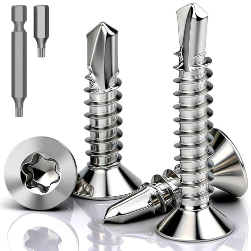 mawmuaw 120 Stk Selbstschneidende Schrauben M4,2x16 mm Bohrschrauben Torx | Edelstah 410, Blechschrauben Selbstschneidend Senkkopf, DIN 7504, Flachkopf Selbstbohrschrauben, für Metall, Blech, Holz