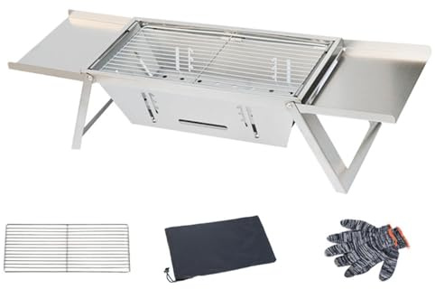 aqxreight Barbecue de Camping Portable 3 Réchaud à Charbon de Bois Pliable en Acier Inoxydable Réglable en Hauteur avec de Gril Sac de Transport Utilisation Flexible de l'énergie à Distance (avec