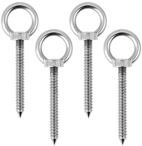 QWORK® 4 Pack Eye Hooks Set, M10 x 80mm 304 Stainless Steel Eye Bolt, for Fastening and Suspension