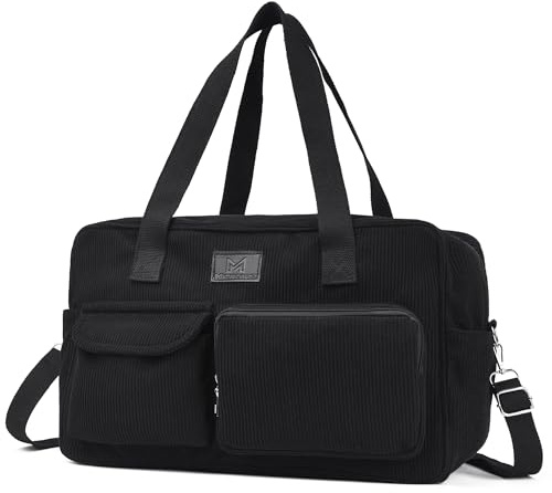 Micmores Cord Reisetasche, Sporttasche Damen 20L Weekender Wickeltasche, Ryanair Handgepäck 40x20x25, Gym Bag Geburt Krankenhaustasche Mit PVC Nasse Tasche für Fitness (Schwarz)