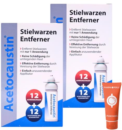 Acetocaustin Stielwarzen Entferner 2x 50 ml I Vereisung von Hautanhängseln I Präziser Applikator I Für Hals, Brust, Rücken, Achselhöhlen & Leiste I Spar-Set plus Pharma Perle give-away