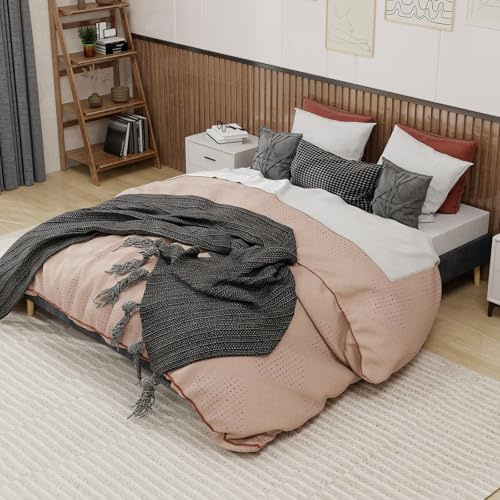 HaoChrymec Letto Basso Moderno Senza Contenitore in Tessuto Vellutato Olandese, Struttura Minimalista con Base Low-Profile, Letto Matrimoniale per Camera da Letto, Colore Grigio, 160x200 cm