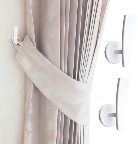 INCREWAY 2 ganci per tende con superficie rialzata, autoadesivi, da parete, fermatenda, con manico in metallo, per decorazione domestica (bianco)