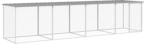 Galvanised Steel Chicken Cage with Roof, Light Grey 403x98x90 cm, Lockable Door Chicken Pen for Hens and Small Animals