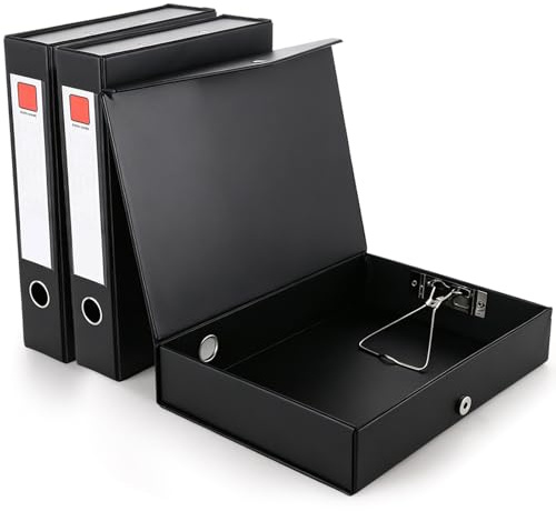 LDXDRU 3PCS Black Box Files A4, 328x245x68mm Spine Magnetic Archive Boxes