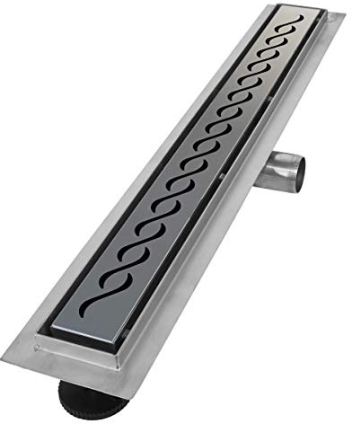 VILSTEIN Edelstahl Duschrinne 100cm, extra flach, Komplettset, Siphon mit Geruchsstop und Haarsieb - Kurze Welle