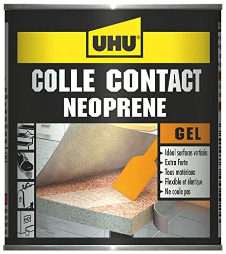 UHU Contact néoprène gel - Colle super forte universelle et gélifiée, ne goutte pas et ne file pas, adhère immédiatement, transparente, pot 215g